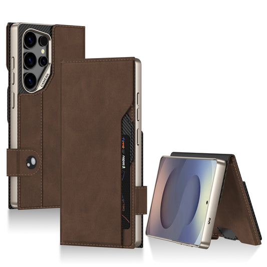 Premium Leather Wallet Card Holder Case with Magnetic Flap Button for Galaxy S25 Ultra