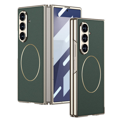 Electroplating Magnetic Magsafe Tempered Glass Integrated Leather Case for Galaxy Z Fold7