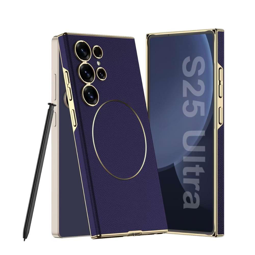 Magnetic Electroplated Leather Case for Galaxy S25 Ultra