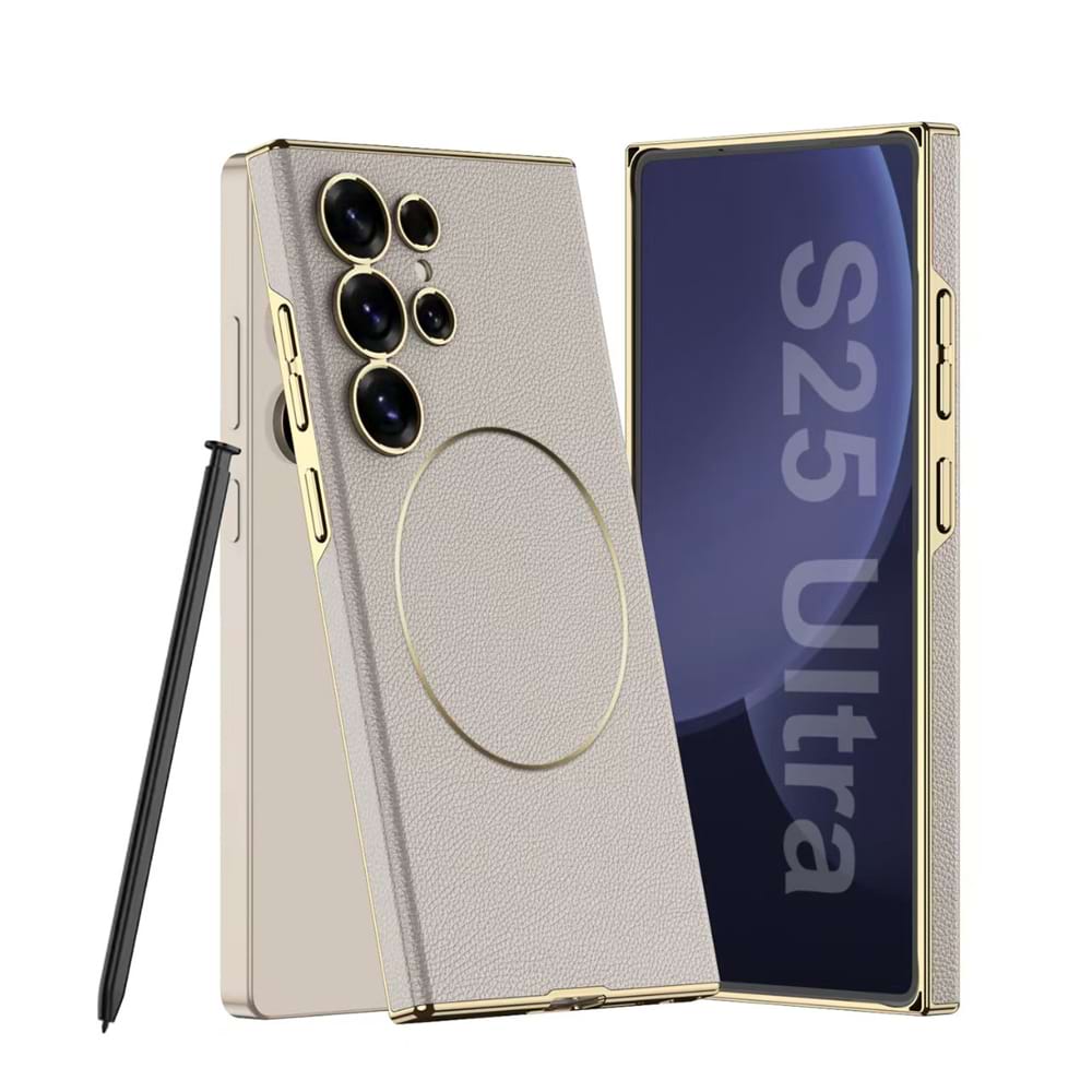 Magnetic Electroplated Leather Case for Galaxy S24 Ultra