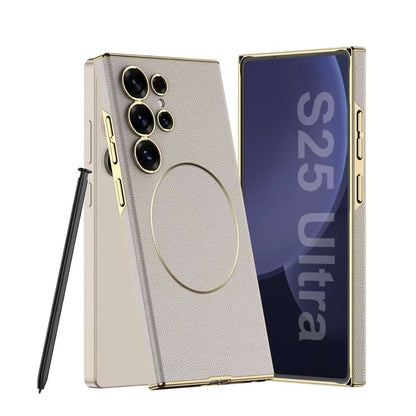 Magnetic Electroplated Leather Case for Galaxy S24 Ultra