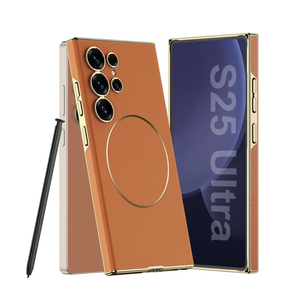 Magnetic Electroplated Leather Case for Galaxy S24 Ultra