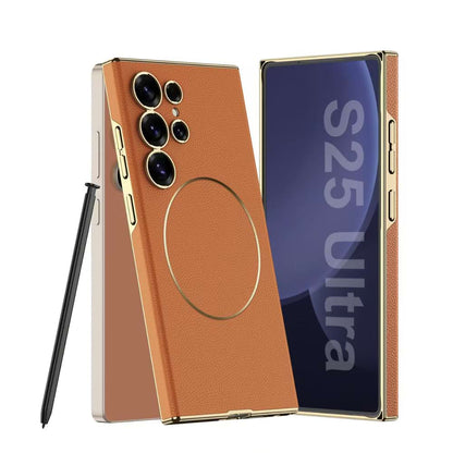 Magnetic Electroplated Leather Case for Galaxy S24 Ultra