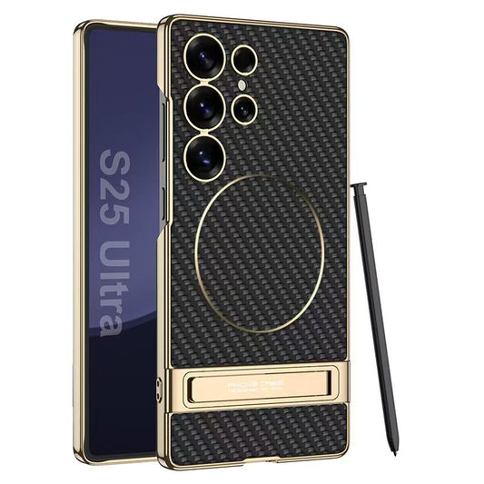 Magnetic Electroplated Leather Stand Case for Galaxy S25 Ultra