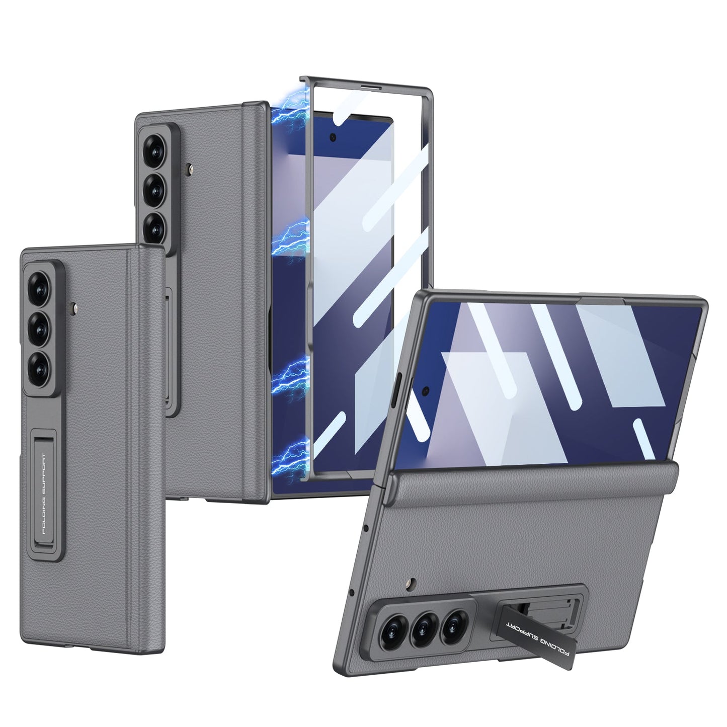 Magnetic Hinge Hidden Bracket All-included Leather Case With Back Screen Protector For Galaxy Z Fold 7/6/5