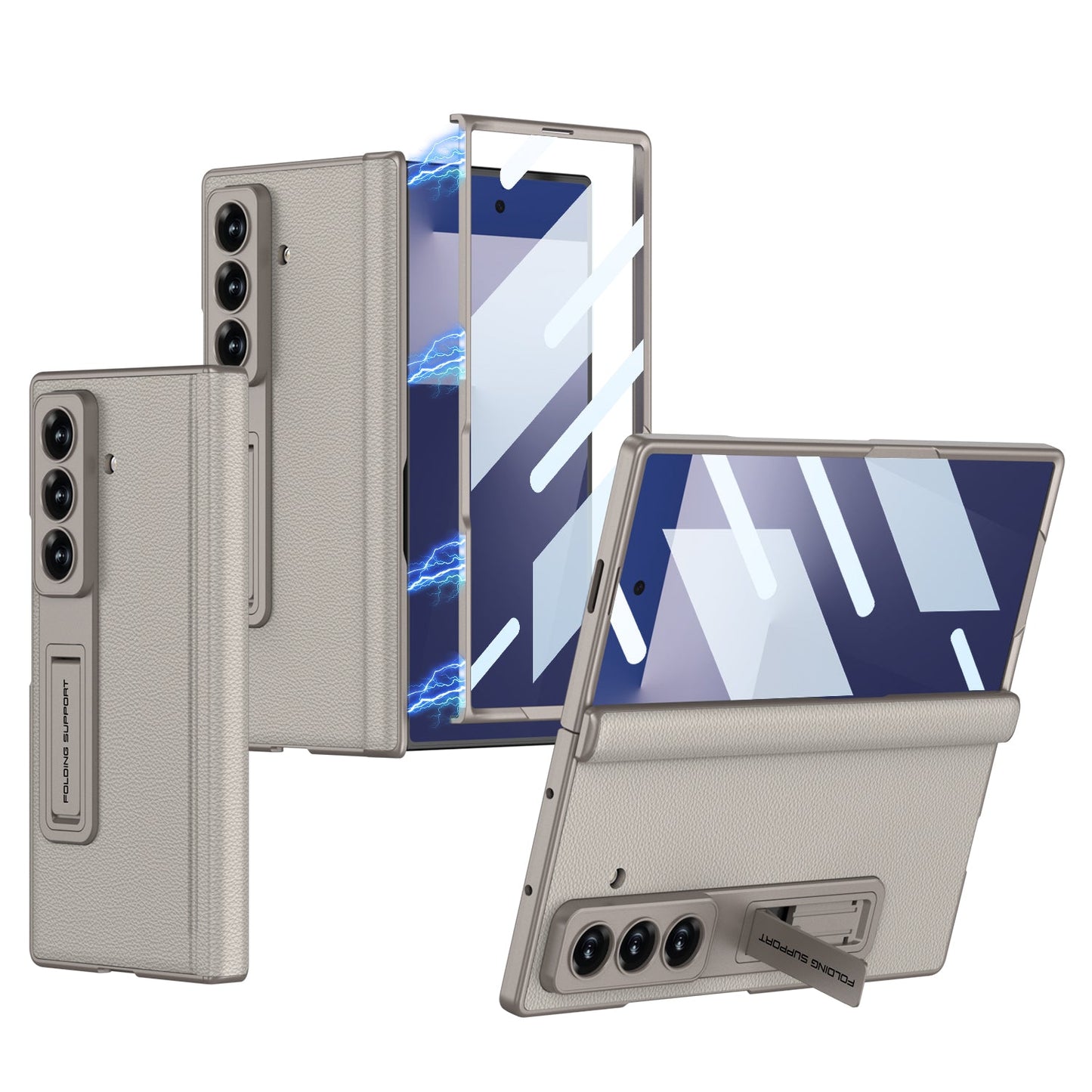 Magnetic Hinge Hidden Bracket All-included Leather Case With Back Screen Protector For Galaxy Z Fold 7/6/5