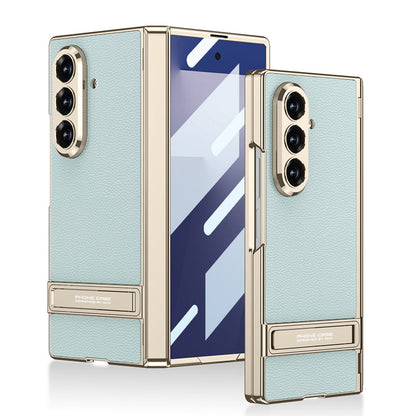 Golden Electroplated Leather Shockproof Phone Cover For Galaxy Z Fold 7/8 Ultra Wide
