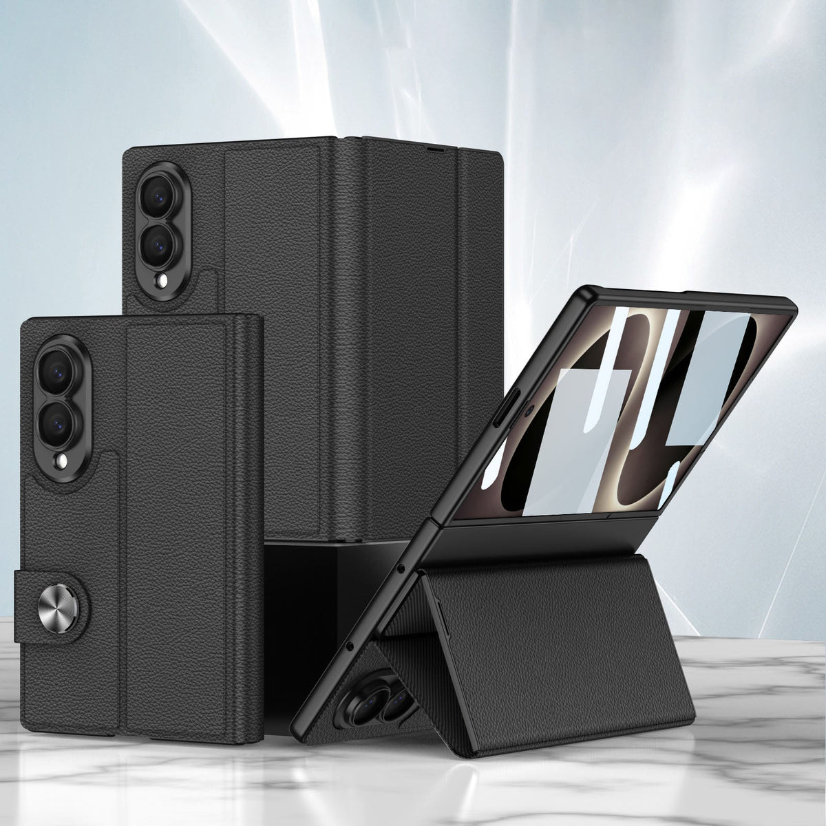 Luxury Leather Galaxy Z Fold 8 Case with Built-In Tempered Glass & Kickstand