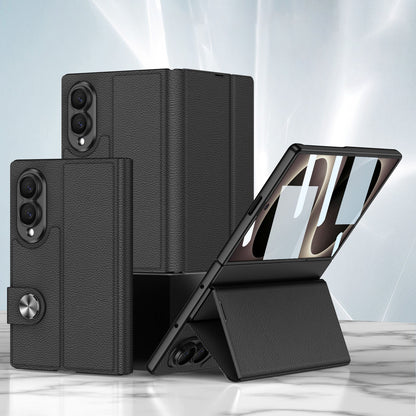 Luxury Leather Galaxy Z Fold8 Wide Ultra Case with Built-In Tempered Glass & Kickstand