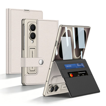Luxury Leather Galaxy Z Fold 8/7/6 Ultra Phone Case with Built-In Tempered Glass & Kickstand