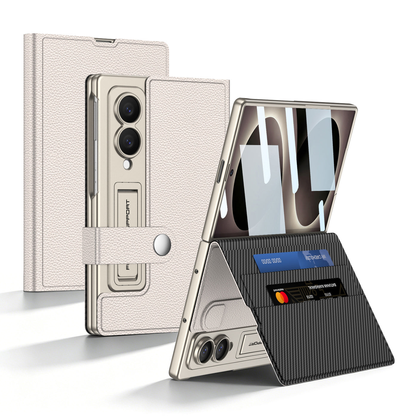 Luxury Leather Galaxy Z Fold8 Ultra Phone Case with Built-In Tempered Glass & Kickstand