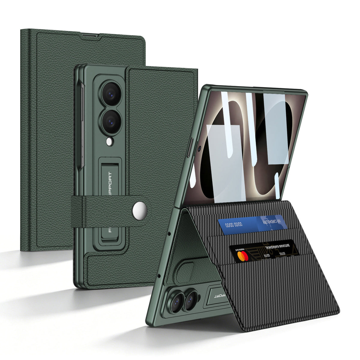 Luxury Leather Galaxy Z Fold 8/7/6 Ultra Phone Case with Built-In Tempered Glass & Kickstand
