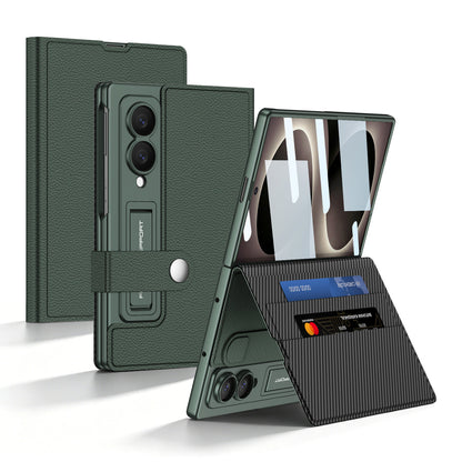 Luxury Leather Galaxy Z Fold 8/7/6 Ultra Phone Case with Built-In Tempered Glass & Kickstand