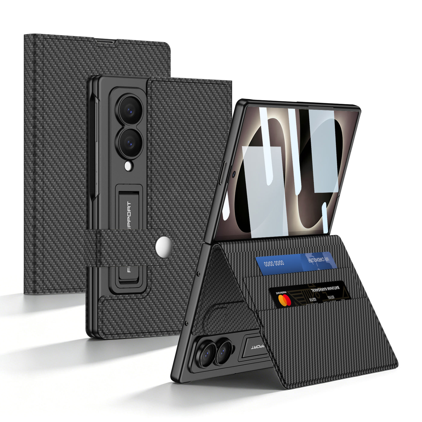 Luxury Leather Galaxy Z Fold8 Ultra Phone Case with Built-In Tempered Glass & Kickstand