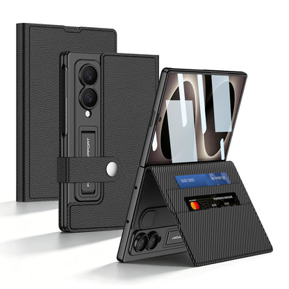 Luxury Leather Galaxy Z Fold 8/7/6 Ultra Phone Case with Built-In Tempered Glass & Kickstand