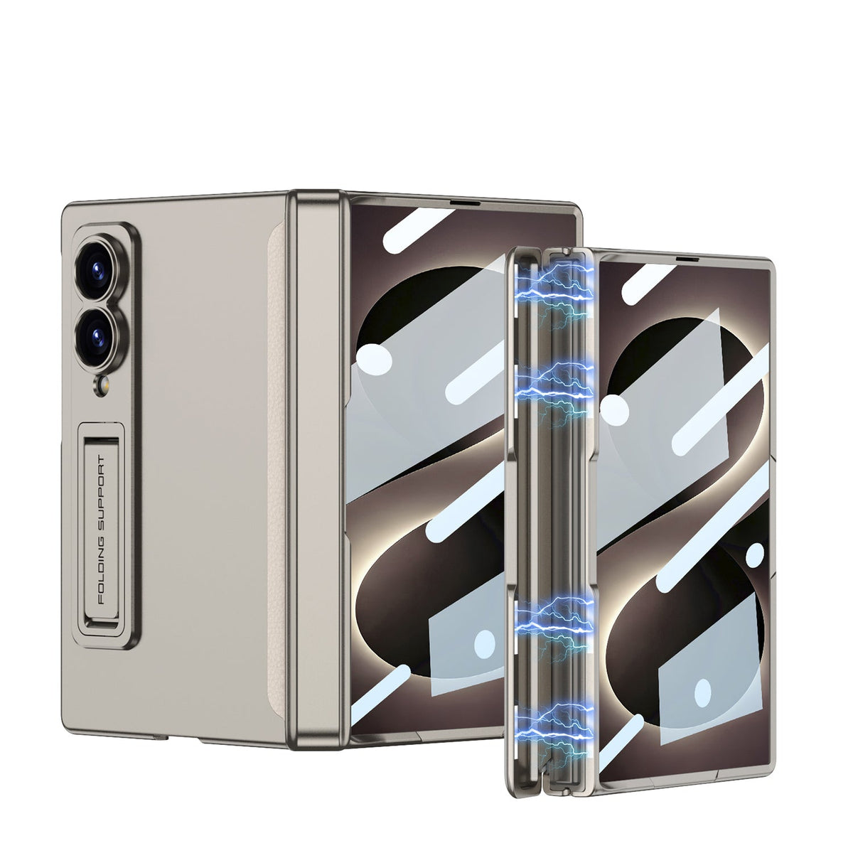 Galaxy Z Fold 8 Rugged Magnetic Hinge Protection Case with Built-In Kickstand & Screen Glass Film