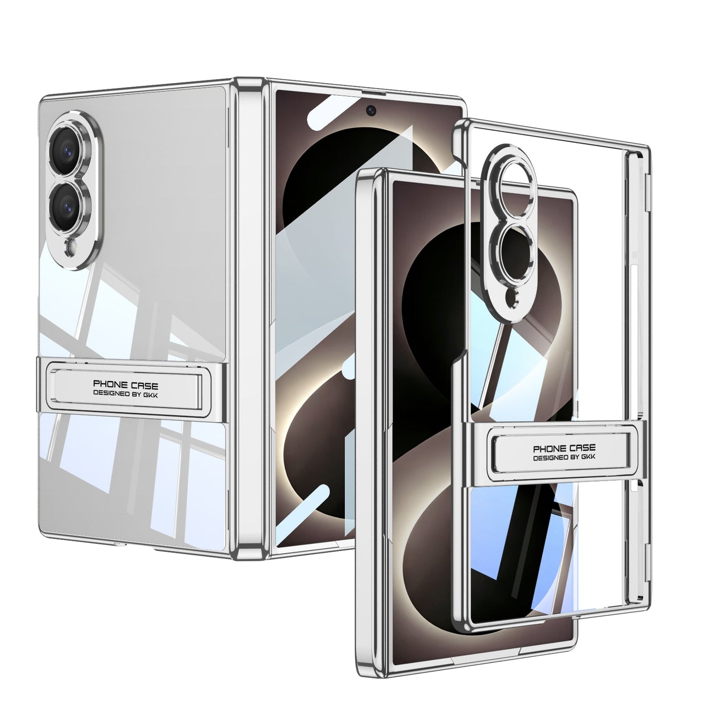 Business-style Bracket Magnetic Hinge Clear Phone Case With Back Screen Film For Galaxy Z Fold 8 Ultra Wide