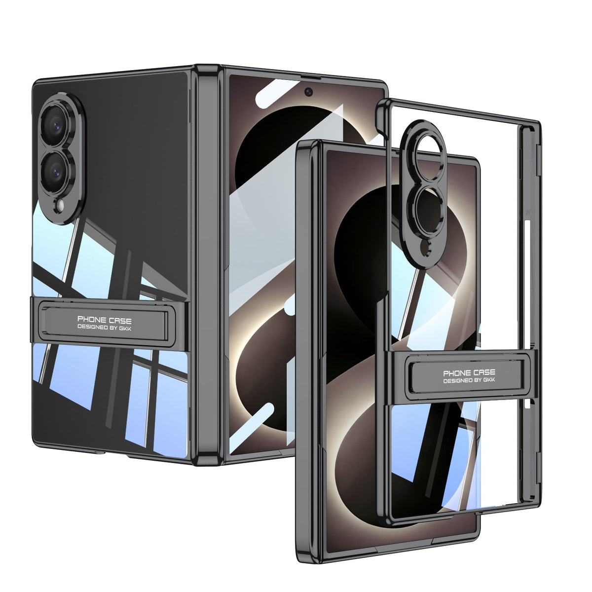 Business-style Bracket Magnetic Hinge Clear Phone Case With Back Screen Film For Galaxy Z Fold 8 Ultra Wide