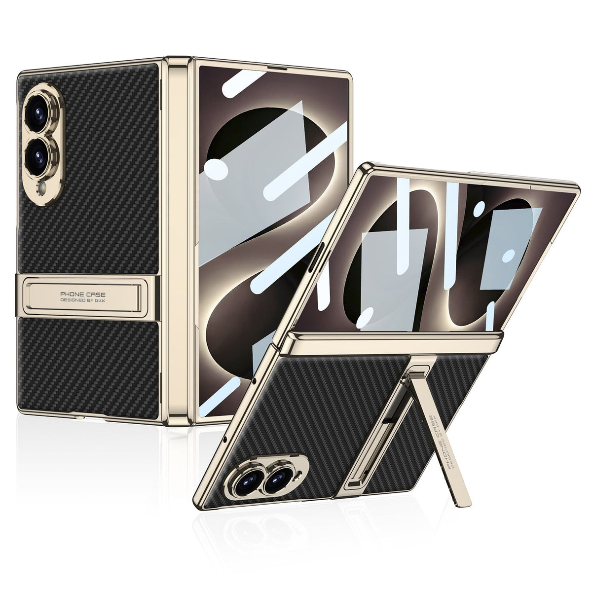 Leather Case For Galaxy Z Fold 8 ¨C Gold-Finish Frame, Built-In Tempered Glass Film & Hidden Kickstand