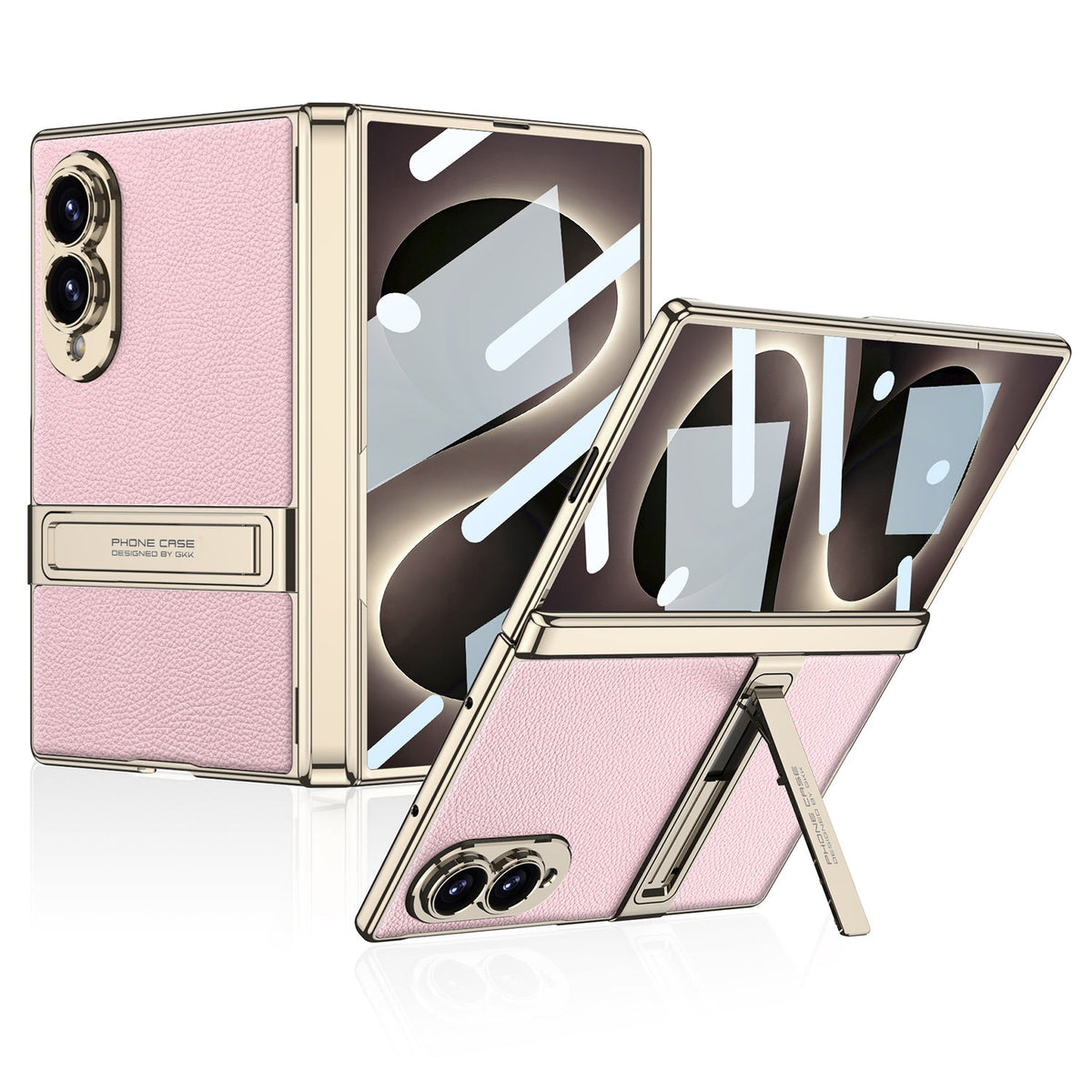 Leather Case For Galaxy Z Fold8 Wide Ultra ¨C Gold-Finish Frame, Built-In Tempered Glass Film & Hidden Kickstand