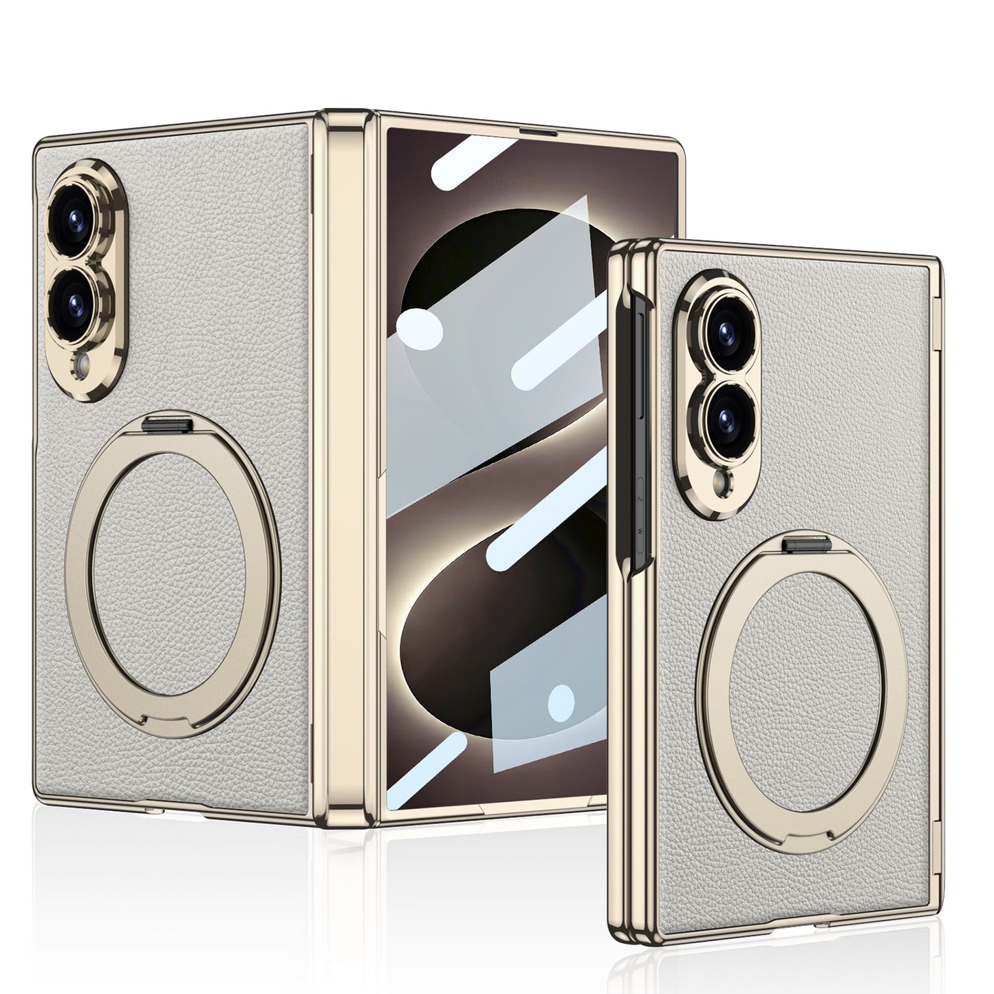 Luxurious Leather Golden Plating Phone Case with Built-In Tempered Glass & Magnetic Bracket For  Galaxy Z Fold8 Wide Ultra