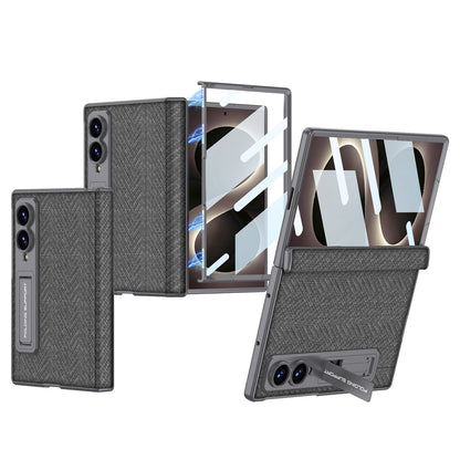 Luxurious Leather Phone Case with Built-In Tempered Glass & Bracket For Galaxy Z Fold 8/7 Wide Ultra