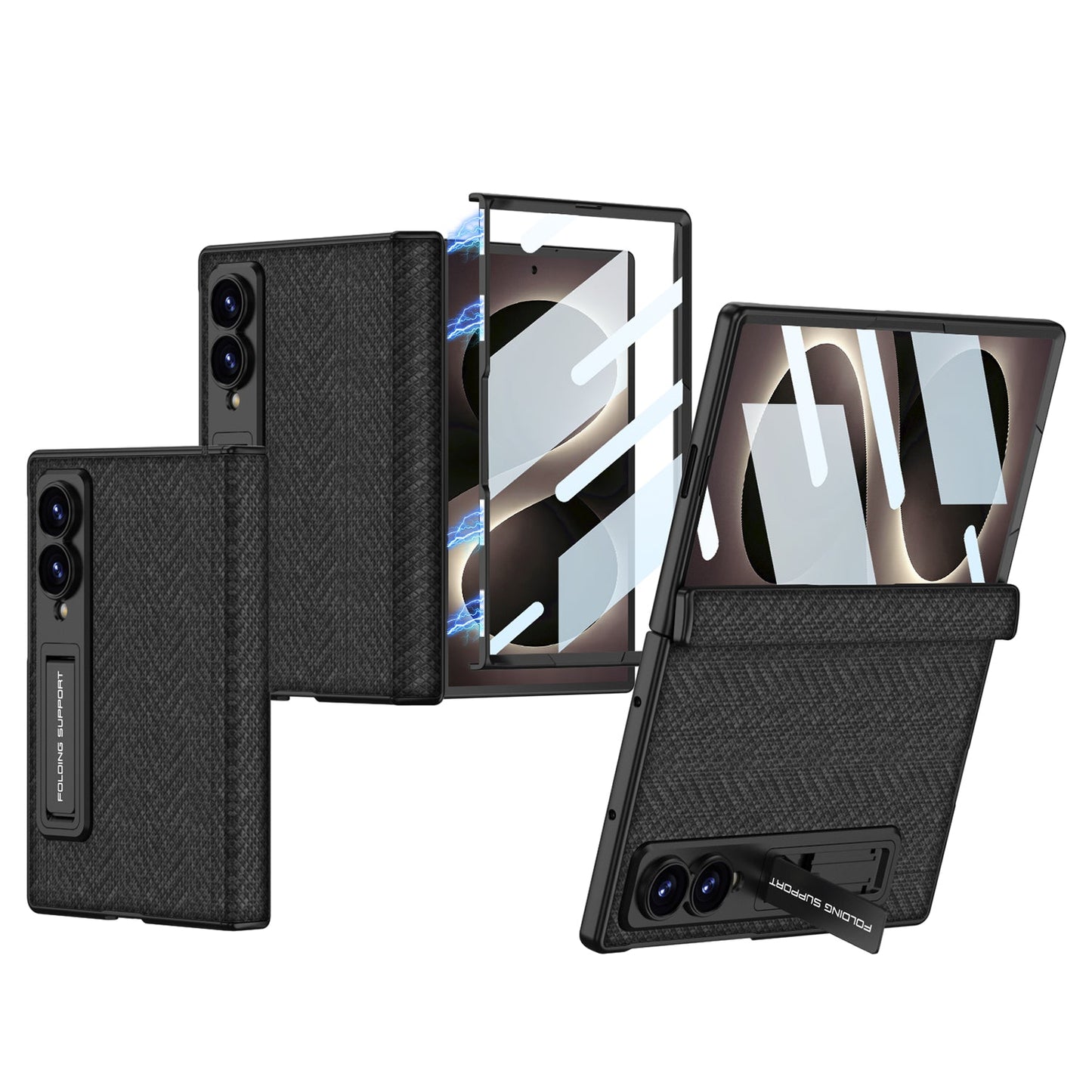 Luxurious Leather Phone Case with Built-In Tempered Glass & Bracket For Galaxy Z Fold 8/7 Wide Ultra