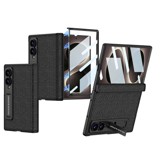 Luxurious Leather Phone Case with Built-In Tempered Glass & Bracket For Galaxy Z Fold8 Wide Ultra