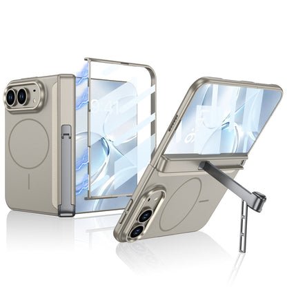 iPhone Ultra - Magnetic Hinge Protection Business Cover Built-in Tempered Glass Film & Tri‑Fold Kickstand & Magnetic Ring