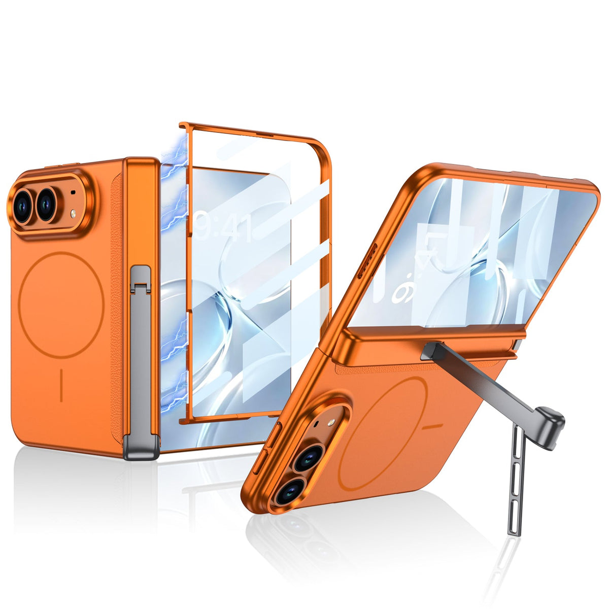 iPhone Ultra - Magnetic Hinge Protection Business Cover Built-in Tempered Glass Film & Tri‑Fold Kickstand & Magnetic Ring