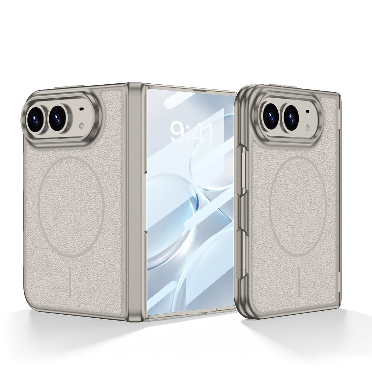 iPhone Duo - Magnetic Hinge Protection Leather Cover Built-in Tempered Glass Film & Magnetic Ring