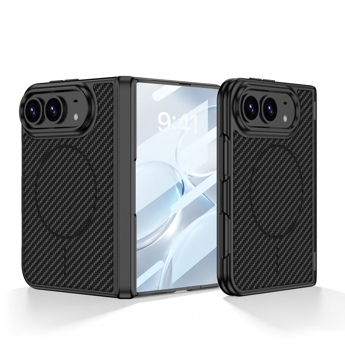 iPhone Duo - Magnetic Hinge Protection Leather Cover Built-in Tempered Glass Film & Magnetic Ring