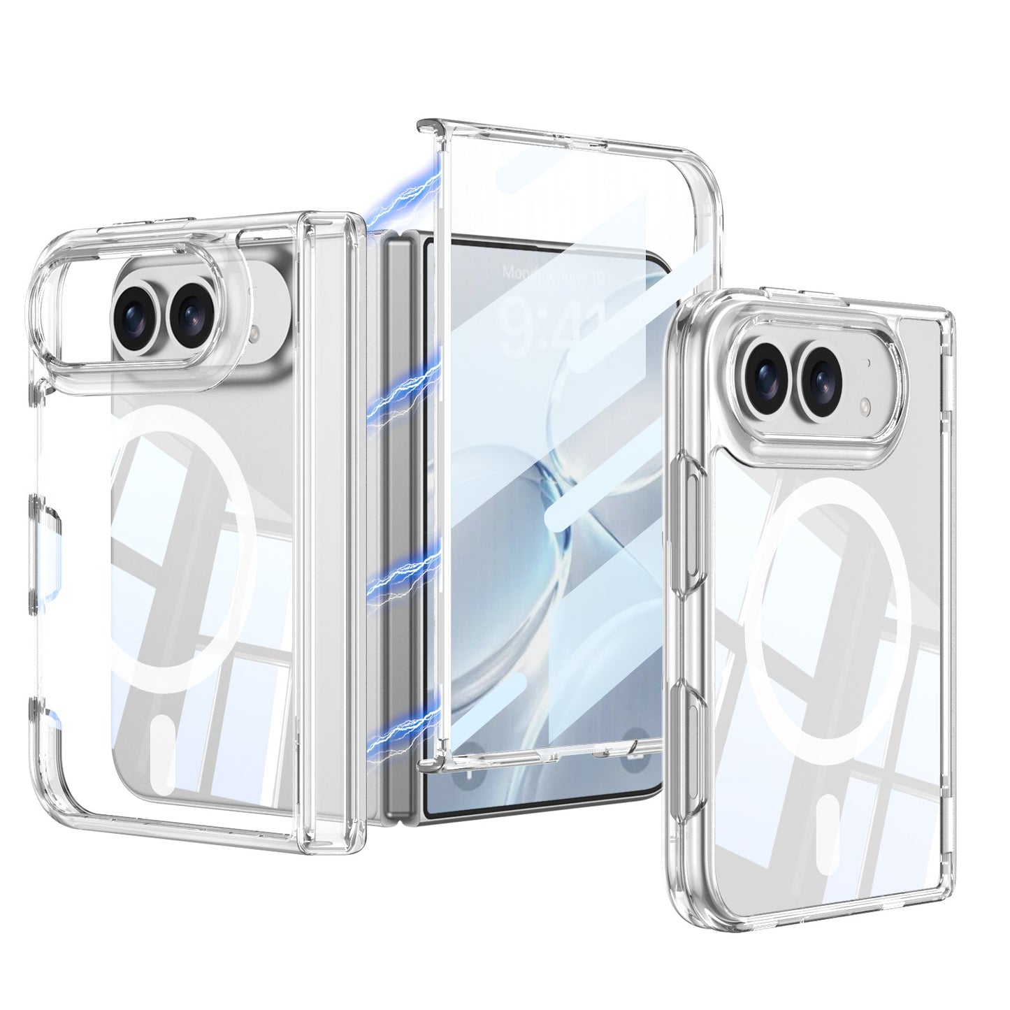 iPhone Ultra - Magnetic Hinge Protection Clear Cover Built-in Tempered Glass Film & Magnetic Ring
