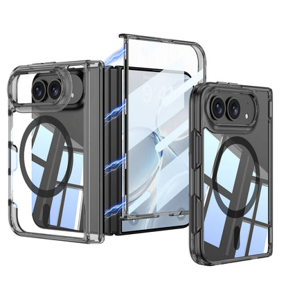 iPhone Ultra - Magnetic Hinge Protection Clear Cover Built-in Tempered Glass Film & Magnetic Ring