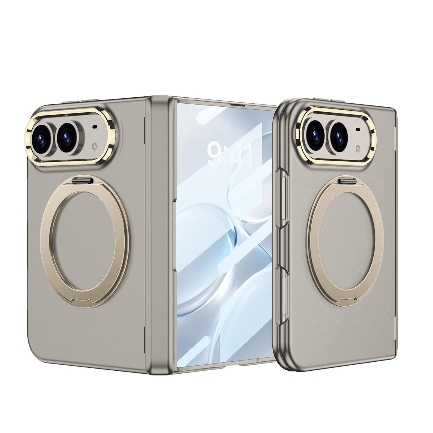 iPhone Ultra - Magnetic Hinge Protection Fashion Cover Built-in Tempered Glass Film & Magnetic Kickstand