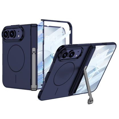 iPhone Ultra - Magnetic Hinge Protection Fashion Cover Built-in Tempered Glass Film & Tri‑Fold Kickstand & Magnetic Ring