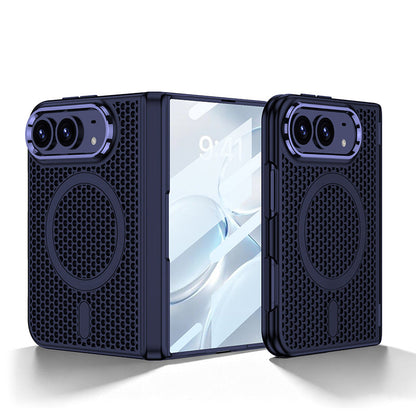 iPhone Ultra - Magnetic Hinge Protection Honeycomb‑Mesh Cooling Cover Built-in Tempered Glass Film & Magnetic Ring
