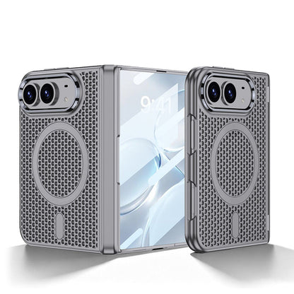 iPhone Ultra - Magnetic Hinge Protection Honeycomb‑Mesh Cooling Cover Built-in Tempered Glass Film & Magnetic Ring
