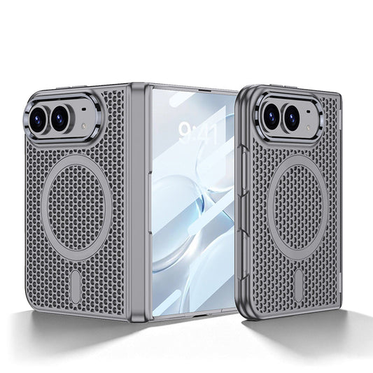 iPhone Ultra - Magnetic Hinge Protection Honeycomb‑Mesh Cooling Cover Built-in Tempered Glass Film & Magnetic Ring