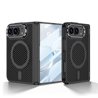 iPhone Ultra - Magnetic Hinge Protection Honeycomb‑Mesh Cooling Cover Built-in Tempered Glass Film & Magnetic Ring