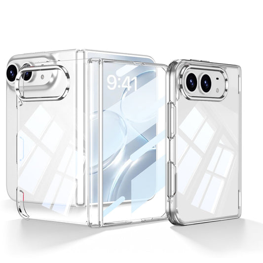 iPhone Ultra - Magnetic Hinge Protection Clear Plating Cover Built-in Tempered Glass Film