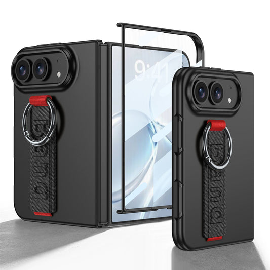 iPhone Ultra | Slim Full‑Coverage Phone Case Built-in Tempered Glass Film & Wrist Strap with Finger Ring Grip