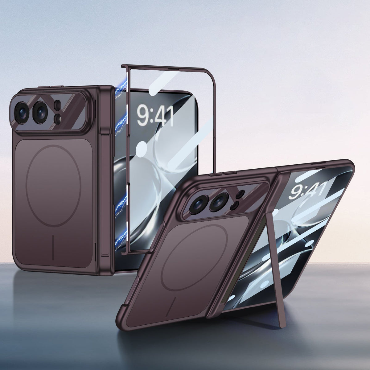 iPhone Duo | Magnetic Hinge Protection Phone Case Built-in Tempered Glass Film & Hinge Kickstand & Magnetic Ring