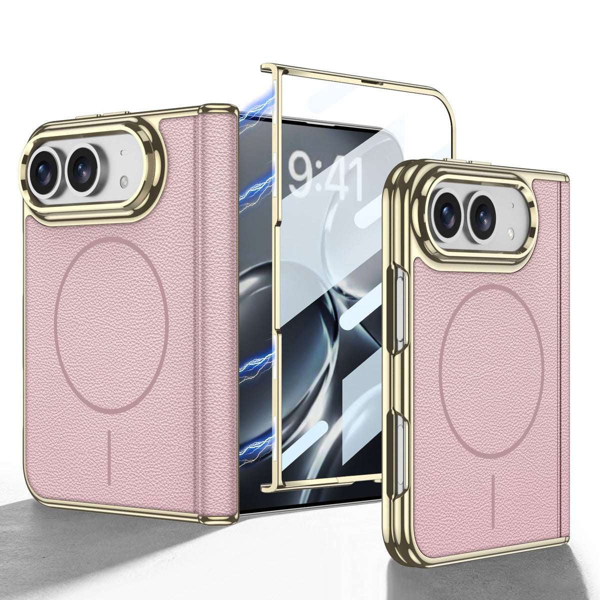 iPhone Ultra - Golden Plating Leather Cover Built-in Tempered Glass Screen & Magnetic Coil