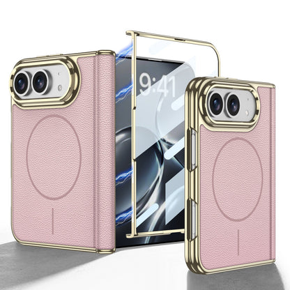 iPhone Ultra - Golden Plating Leather Cover Built-in Tempered Glass Screen & Magnetic Coil