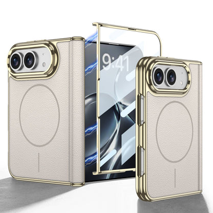 iPhone Ultra - Golden Plating Leather Cover Built-in Tempered Glass Screen & Magnetic Coil