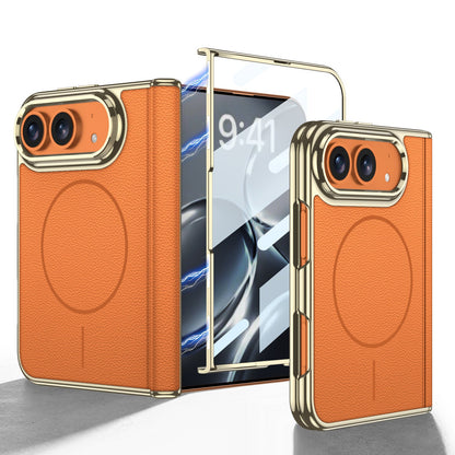 iPhone Ultra - Golden Plating Leather Cover Built-in Tempered Glass Screen & Magnetic Coil
