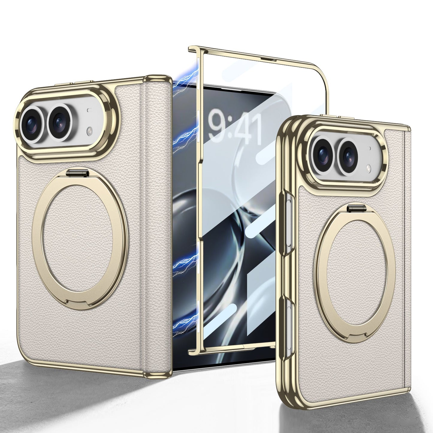 iPhone Ultra - Golden Plating Leather Cover Built-in Tempered Glass Screen & Magnetic Bracket