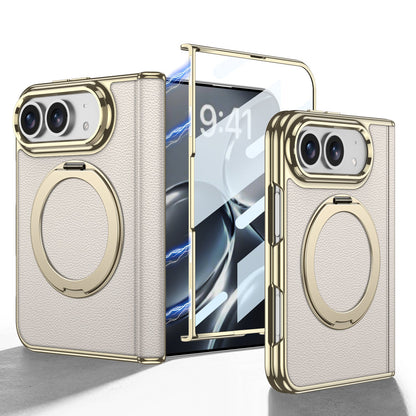 iPhone Ultra - Golden Plating Leather Cover Built-in Tempered Glass Screen & Magnetic Bracket