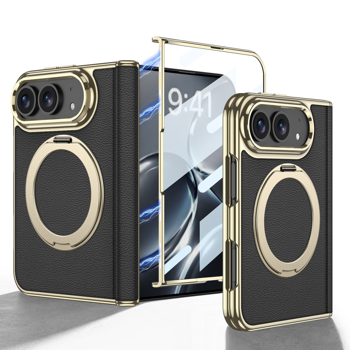 iPhone Ultra - Golden Plating Leather Cover Built-in Tempered Glass Screen & Magnetic Bracket